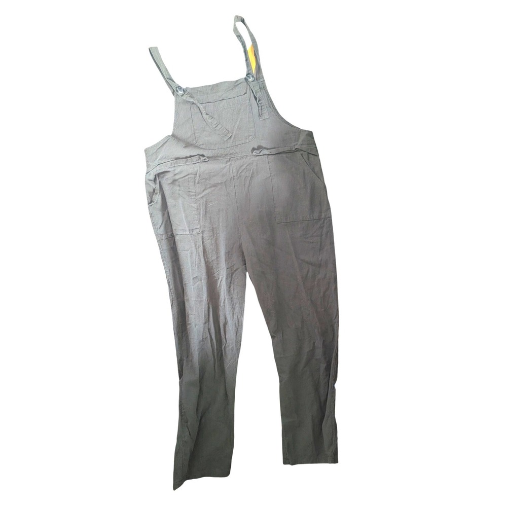 Lagenlook Linen Blend Overalls Olive Green Boho Cotton Dungarees Women Size L